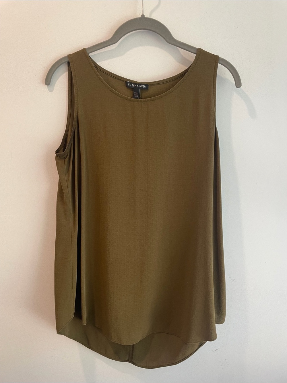 Eileen Fisher Olive Green Sleeveless Silk Shell Tank Top